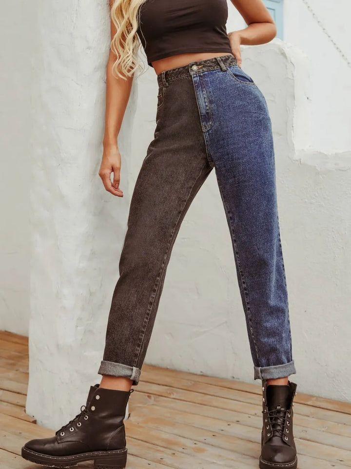 Two Tone Straight Leg Jeans | Jeans Daverri Fashions