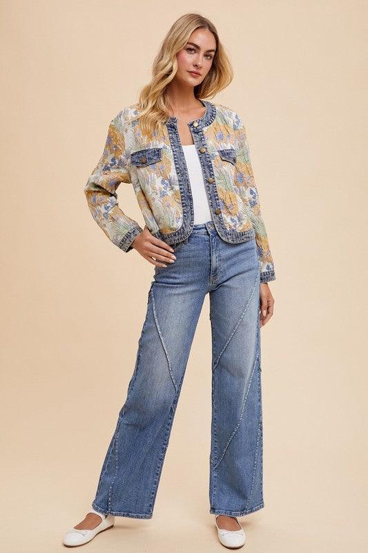 Annie Wear Decorative Seams Wide Leg Jeans - DAVERRI FASHIONS