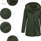 Dark green Daverri Fashions hooded mid-length windproof parka, water-resistant and quilted