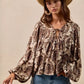 BiBi Printed Woven Front Tied Blouse with Baloon Sleeve - DAVERRI FASHIONS