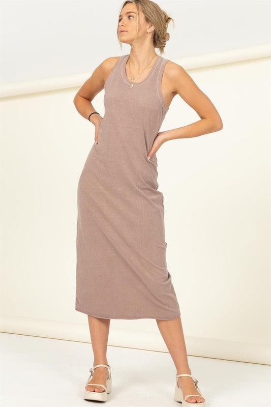 Fun Day Sleeveless Shift Midi Dress CHOCOLATE MILK S Midi Dresses