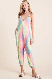 BiBi Tie Dye French Terry Mid-Length Casual Jumpsuit | Jumpsuits Daverri Fashions
