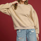 Umgee Round Neck Sweatshirt with Pleated Detail SAND Sweatshirts