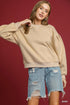 Umgee Round Neck Sweatshirt with Pleated Detail SAND Sweatshirts