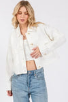 bytos Button Down Cropped Denim Jacket with Patch Pockets - DAVERRI FASHIONS