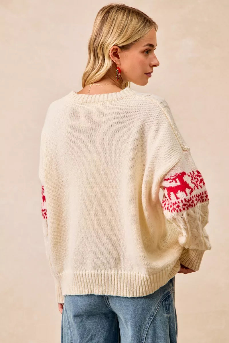BiBi Christmas Theme Patterned Cable Knit Sweater | Daverri Fashions