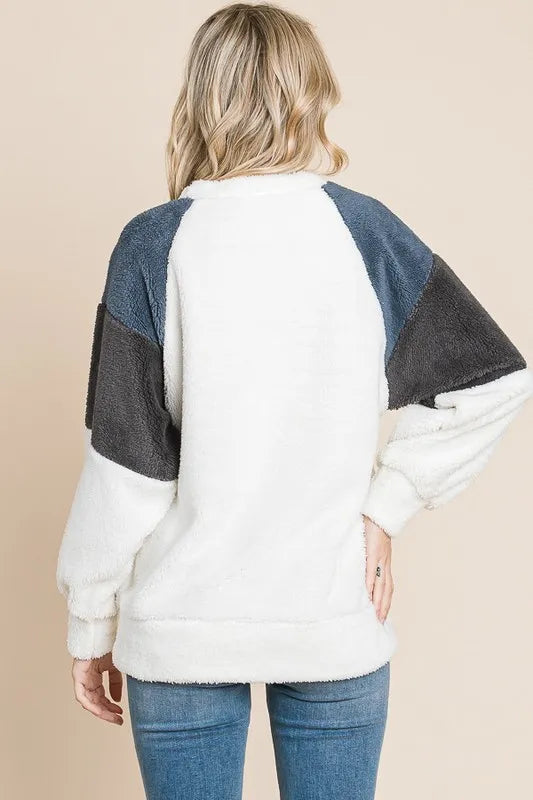 Culture Code Color Block Faux Fur Raglan Sleeve Sweatshirt Sweatshirts