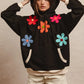 Black oversized BiBi floral patched hoodie top size L with colorful embroidered flowers