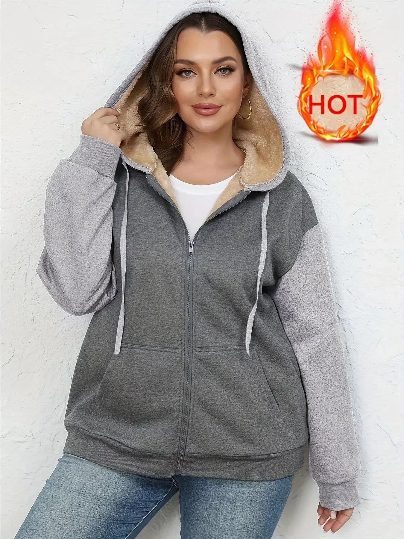 Full Size Sherpa Lined Zip-Up Hoodie - DAVERRI FASHIONS