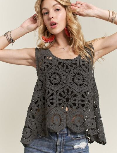 ADORA Grey Crochet Wide Strap Tank Tank Tops