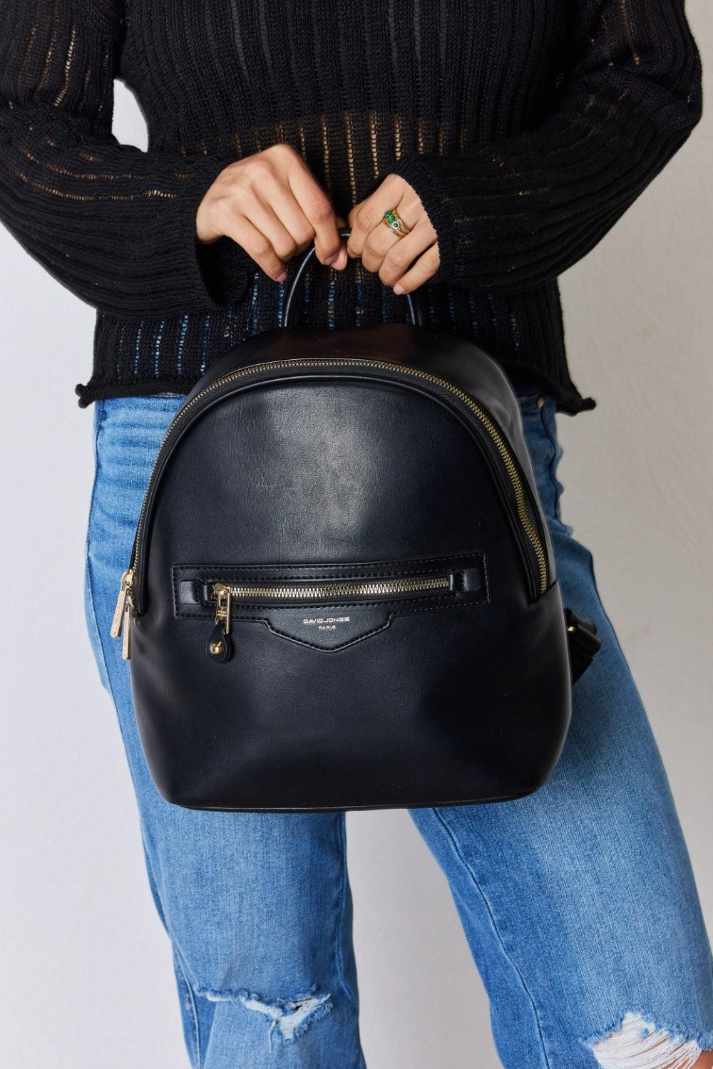 David Jones PU Leather Backpack Black One Size Handbags