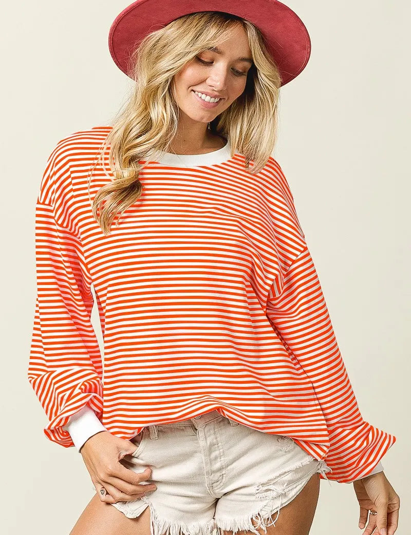 ORANGE S BiBi French Terry Stripe Long Sleeve Sweatshirt | Sweatshirts Daverri Fashions