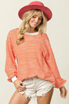 Cozy oversized orange white striped BiBi French Terry long sleeve sweatshirt