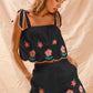SO ME Flower Embroidered Tank Top and Shorts Set BLACK Short Sets