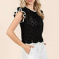Mittoshop Openwork Contrast Trim Ruffled Cap Sleeve Knit Top Tops