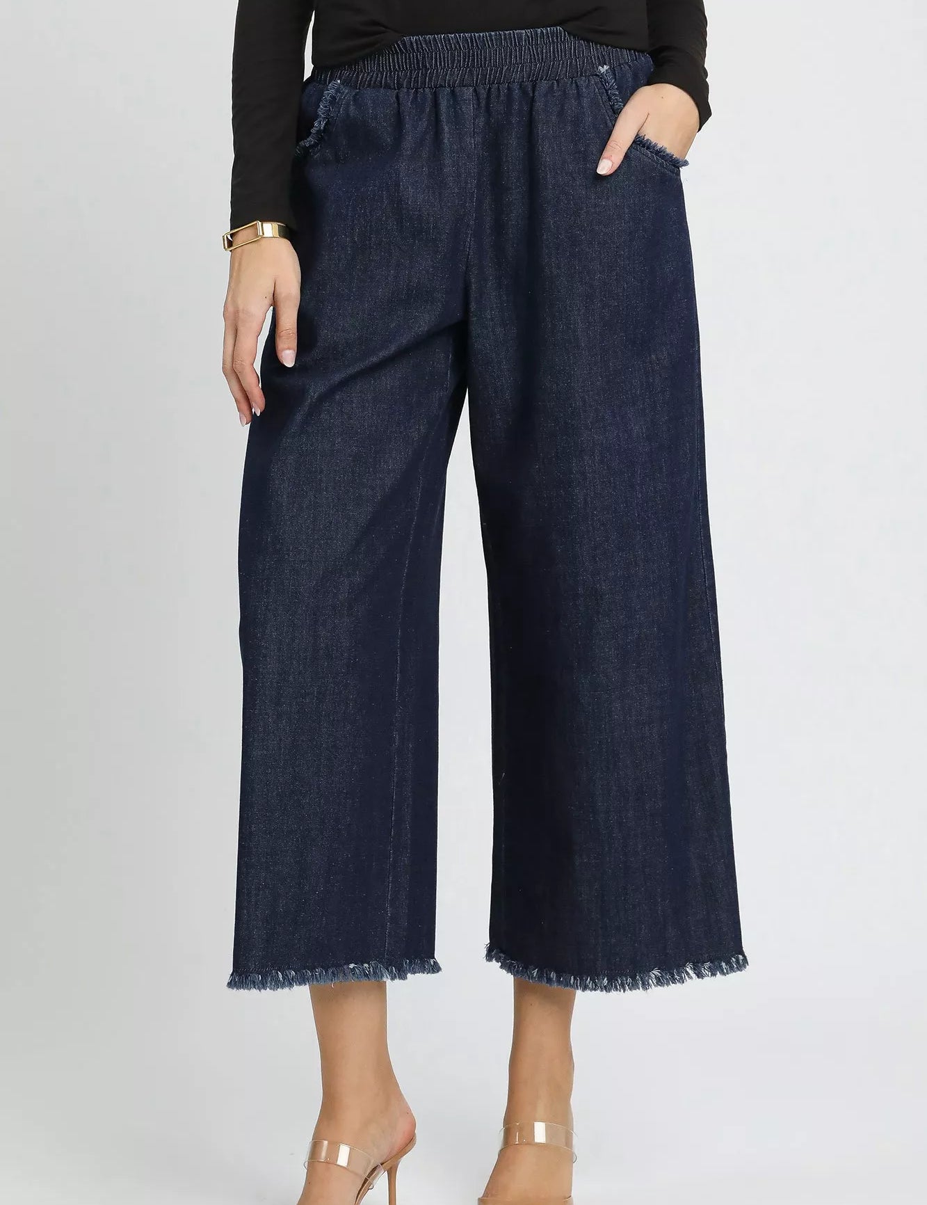 DK. DENIM Umgee Washed Fringe Hem Wide Leg Jeans | Jeans Daverri Fashions