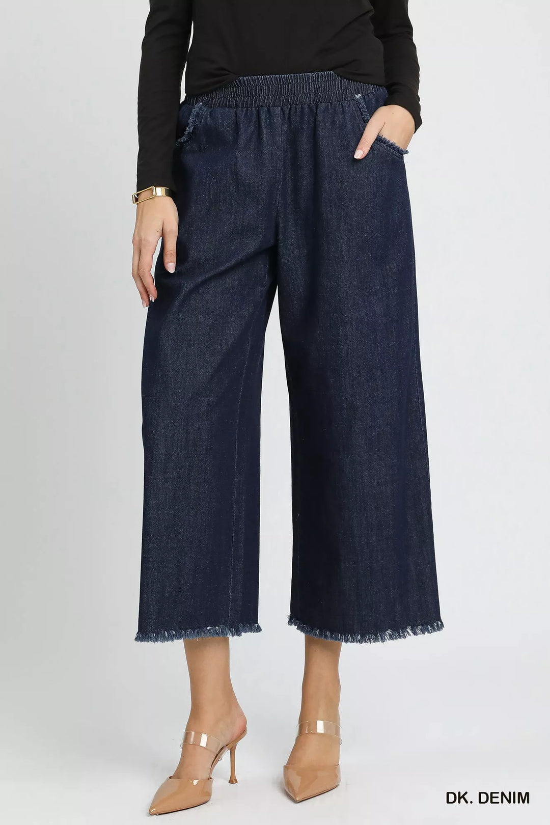 DK. DENIM Umgee Washed Fringe Hem Wide Leg Jeans | Jeans Daverri Fashions