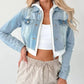 Distressed Zip Up Cropped Hooded Denim Jacket - DAVERRI FASHIONS