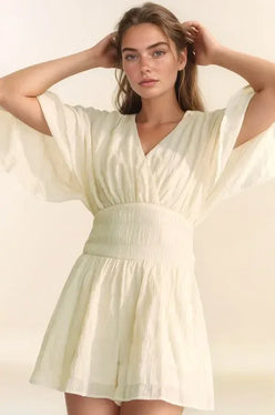 Davi & Dani Batwing Sleeve Waist Belt Romper - DAVERRI FASHIONS