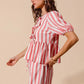 SO ME Front Tie Stripe Top With Puff Sleeves and Wide Leg Pants Set