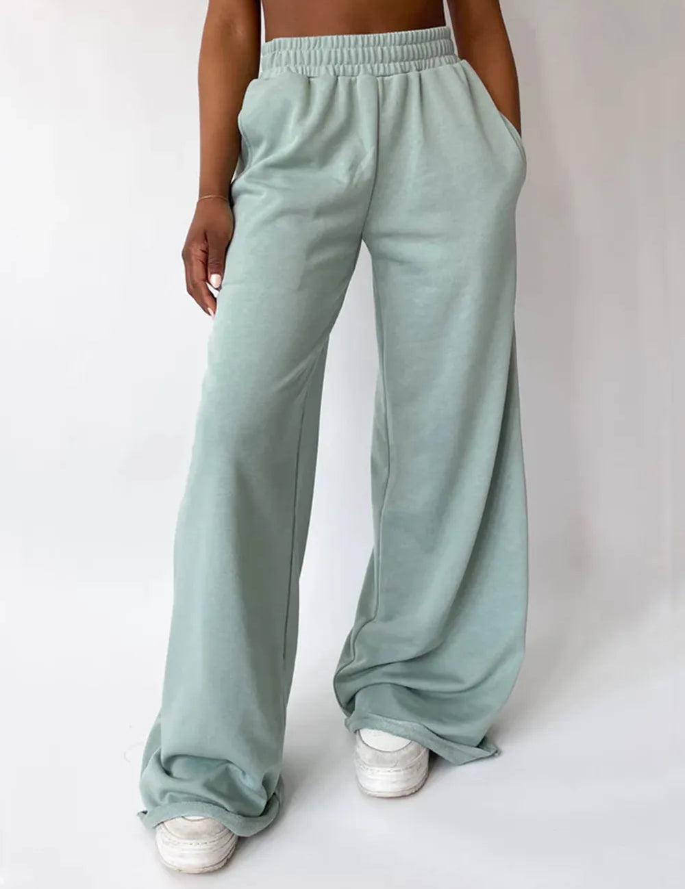 Light Green Elastic Waist Wide Leg Pants | Pants Daverri Fashions