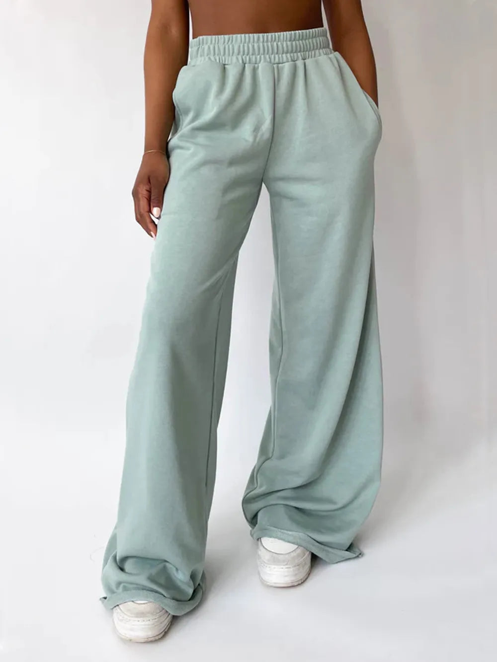 Light Green Elastic Waist Wide Leg Pants | Pants Daverri Fashions