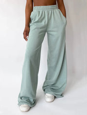 Light Green Elastic Waist Wide Leg Pants | Pants Daverri Fashions
