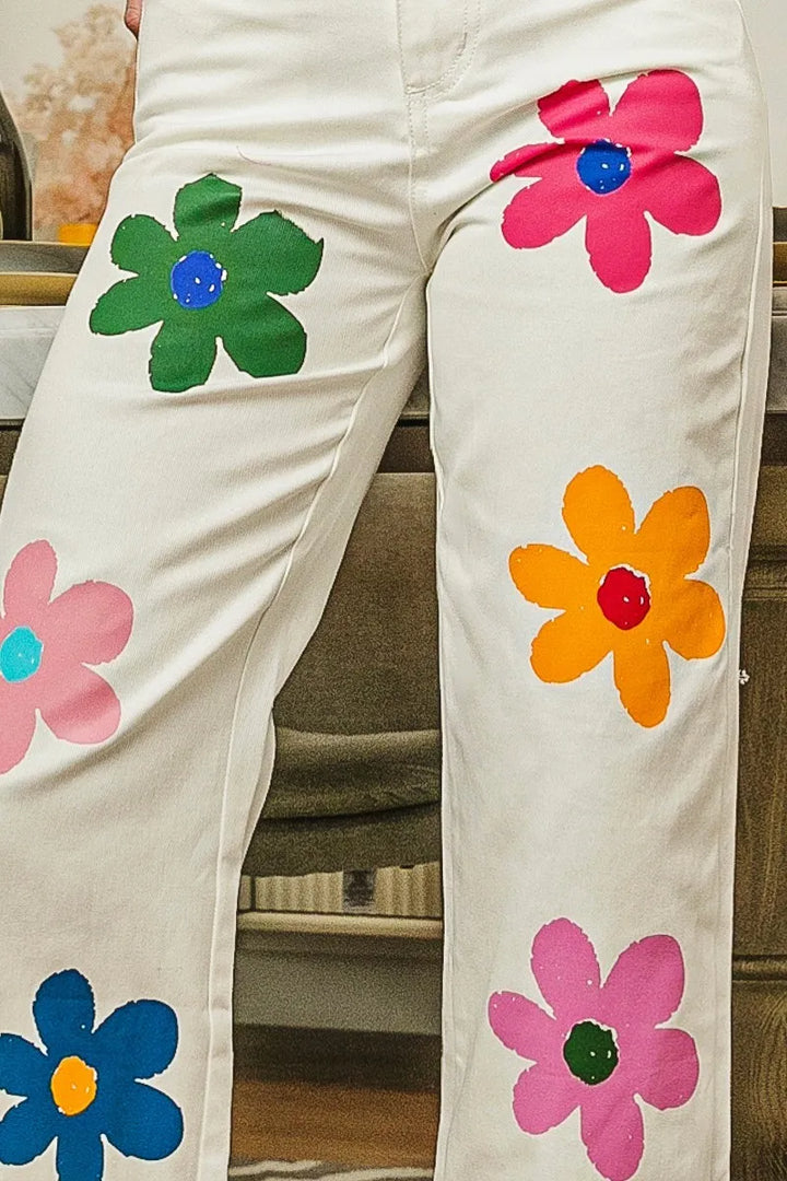 BiBi Flower Print Straight Legs Pants Pants