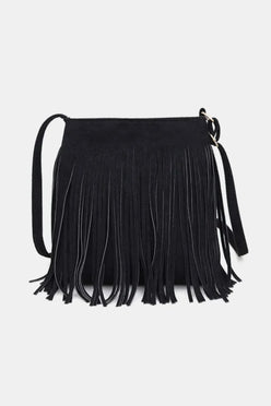 Suede Fringe Shoulder Bag - DAVERRI FASHIONS