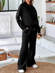 Collared Sweatshirt and High Waist Pants Active Set | Daverri Fashions