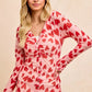 Pink BiBi button-down shirt with heart print and ruched front