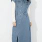 Slit Half Button Collared Neck Cap Sleeve Denim Dress - DAVERRI FASHIONS