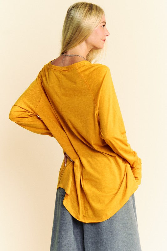 Davi & Dani Solid Color Boat Neck Long Sleeve T-Shirt Tops