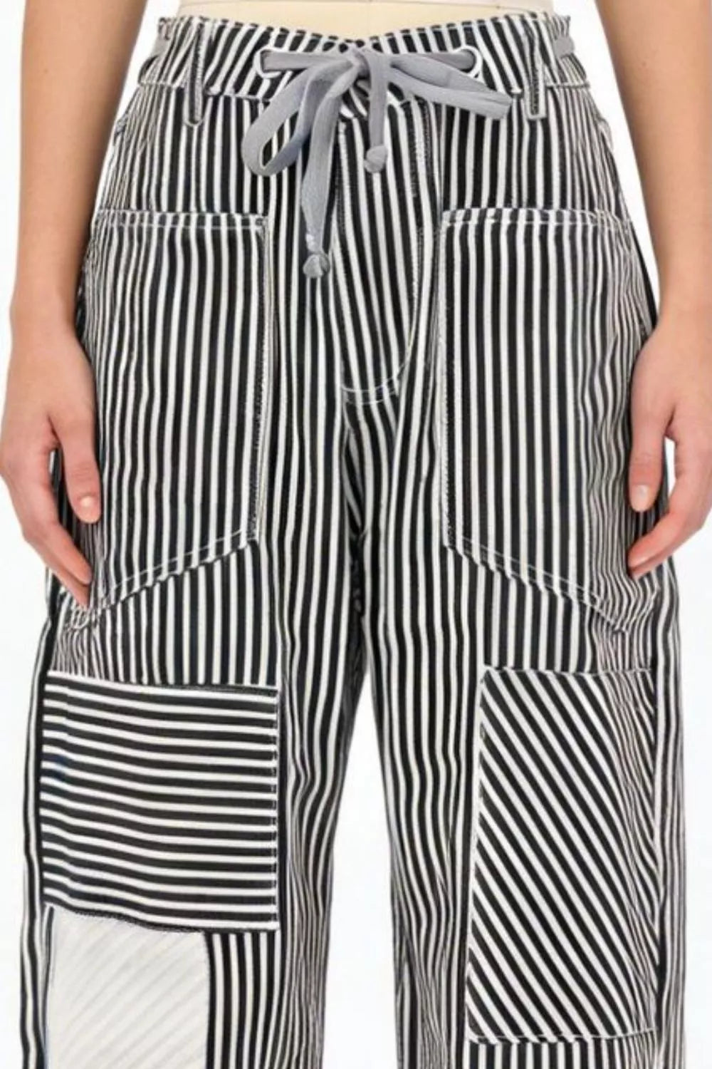 Daverri Striped Wide-Leg Pants in black and white vertical stripes