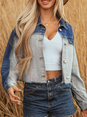 Color Block Patchwork Raw Hem Denim Jacket | Denim Jackets Daverri Fashions