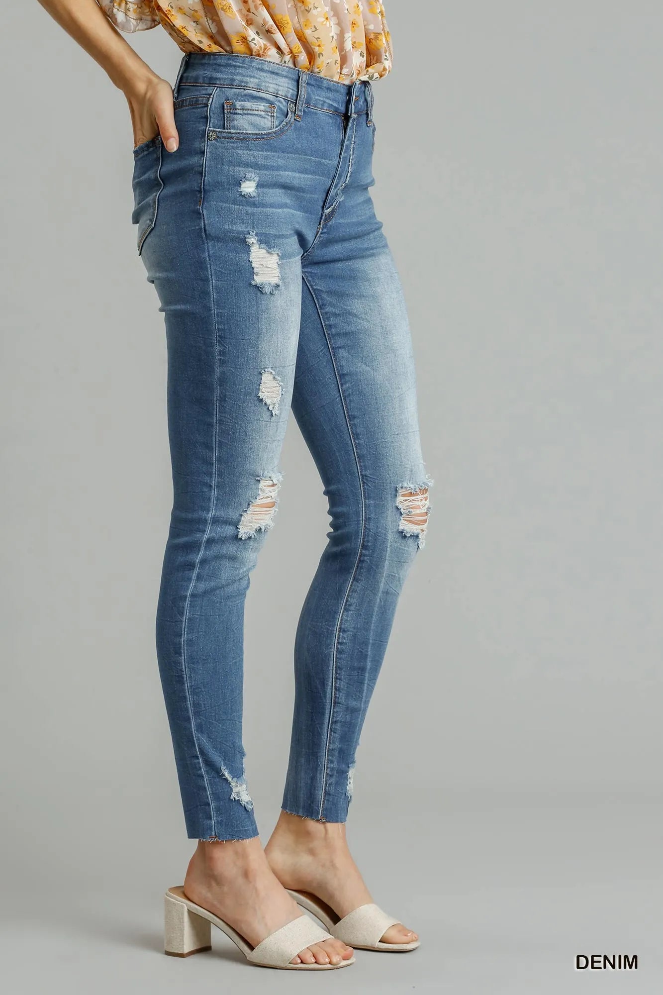 Umgee Distressed Skinny Jeans with Edge Detail Jeans