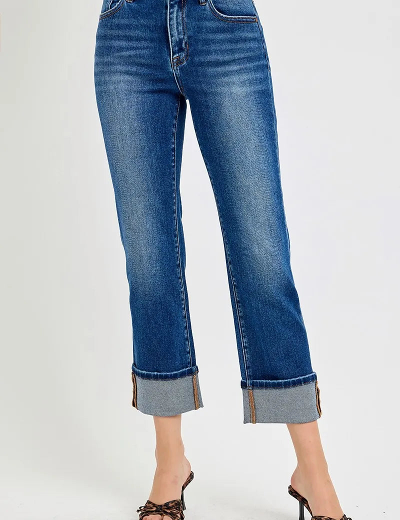 RISEN High Rise Ankle Straight Cuffed Jeans | Jeans Daverri Fashions
