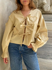 Pastel Yellow Tied Flounce Sleeve Blouse | Blouses Daverri Fashions