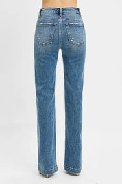 RISEN Full Size Distressed Detail Bootcut Jeans Plus Size | Jeans Daverri Fashions