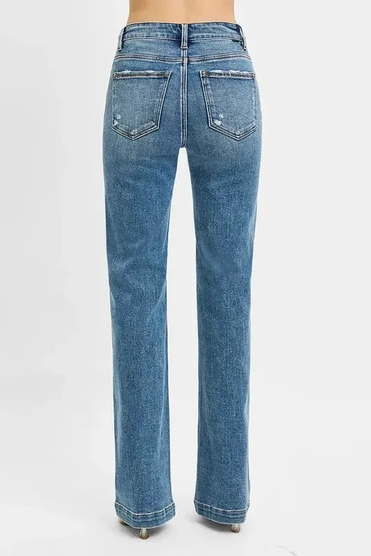 RISEN Full Size Distressed Detail Bootcut Jeans Plus Size - DAVERRI FASHIONS