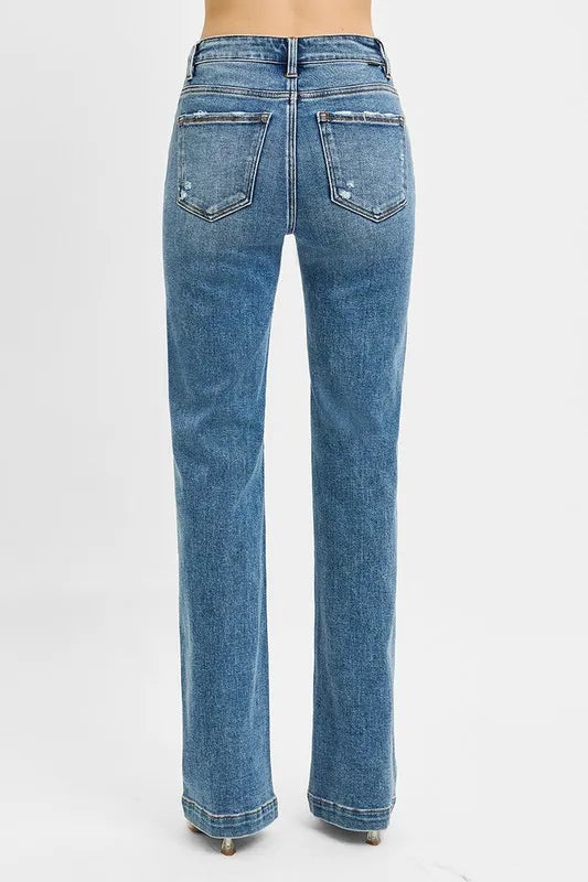 RISEN Full Size Distressed Detail Bootcut Jeans Plus Size | Jeans Daverri Fashions