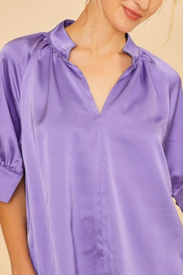Annie Wear Multi Color Printed V-Neck Open Woven Blouse Top Blouses