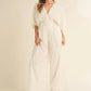MABLE Fluffy Deep V Neck Wide Leg Jumpsuit - DAVERRI FASHIONS