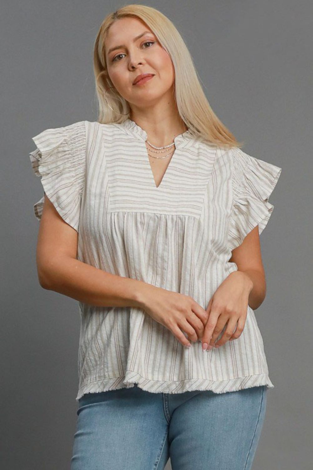 Umgee Full Size Striped Babydoll Top Plus Size