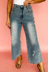 Star embroidered high waist wide leg light-wash denim jeans