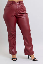 Judy Blue High Waist Tummy Control Faux Leather Straight Pants Plus Size | Pants Daverri Fashions