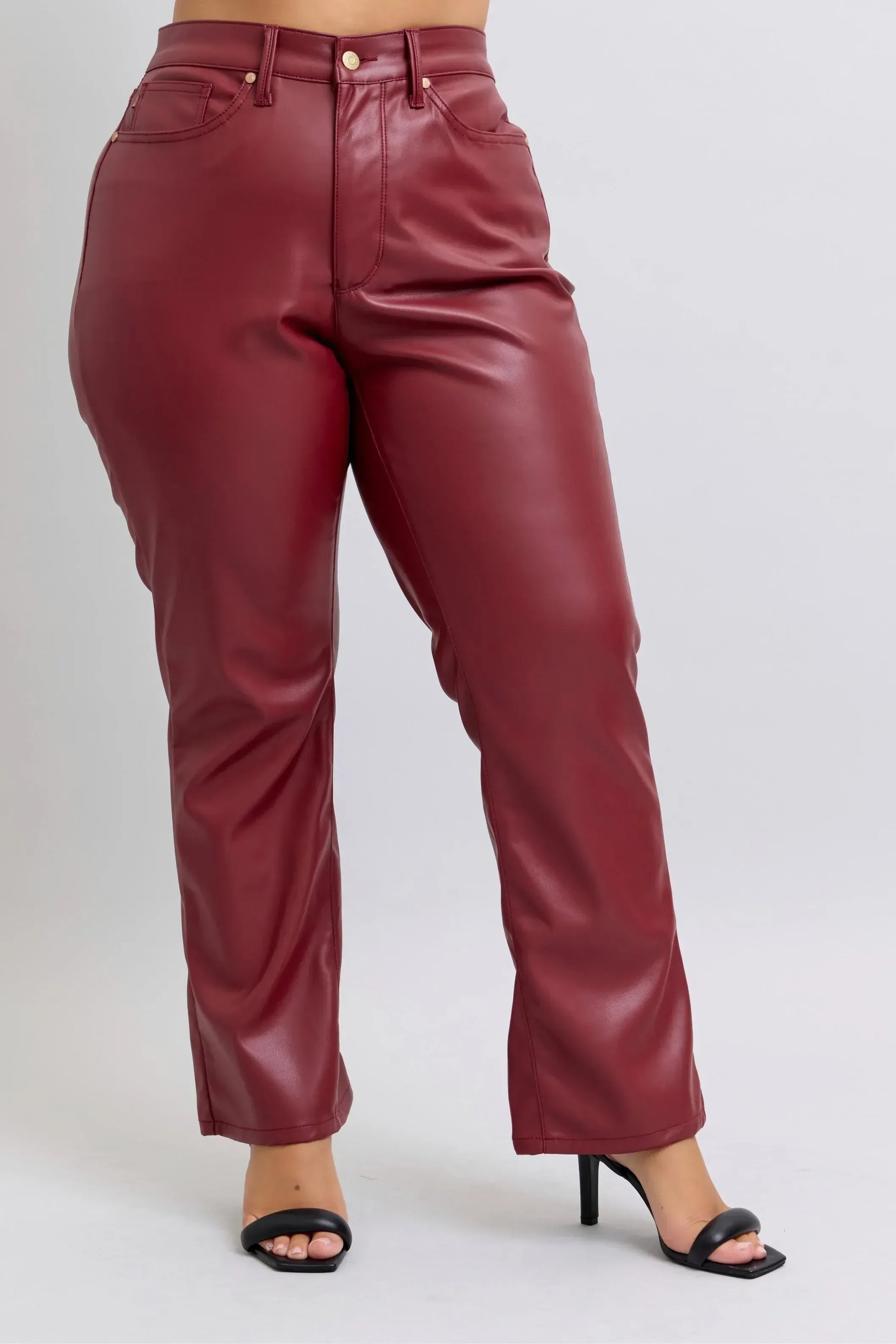 Judy Blue High Waist Tummy Control Faux Leather Straight Pants Plus Size - DAVERRI FASHIONS
