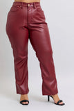 Judy Blue High Waist Tummy Control Faux Leather Straight Pants Plus Size - DAVERRI FASHIONS
