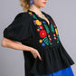Umgee Full Size Cotton Gauze Floral Embroidery Babydoll Blouse Plus Size Blouses