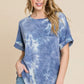 BOMBOM Tie-Dye Round Neck Short Sleeve T-Shirt Dusty Blue